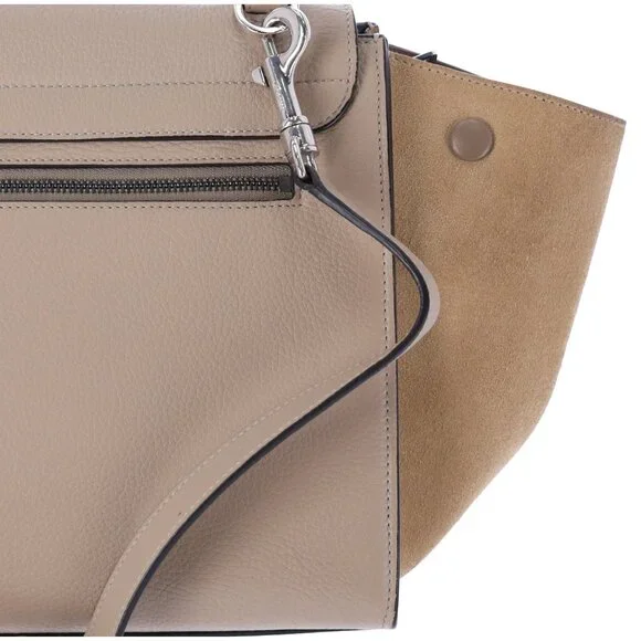 Celine Trapeze Convertible Satchel Crossbody Suede Leather Beige Silver Italy - Picture 8 of 13
